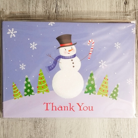 Christmas Snowman Thank You Notes Cards w/ Envelopes Holiday Greeting 10 Set New - Picture 1 of 3